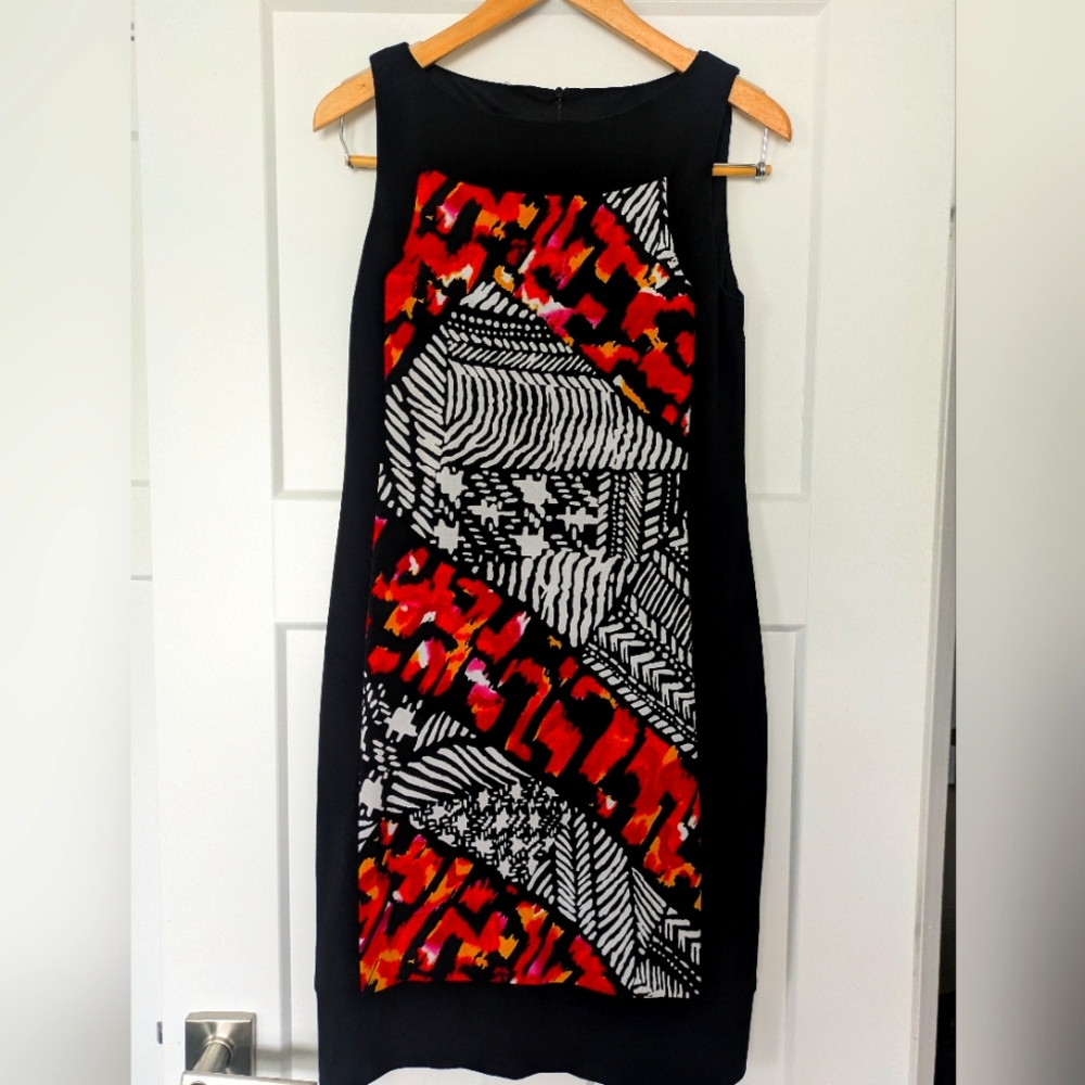Joseph Ribkoff Black and Red Patterned Sleeveless Dress